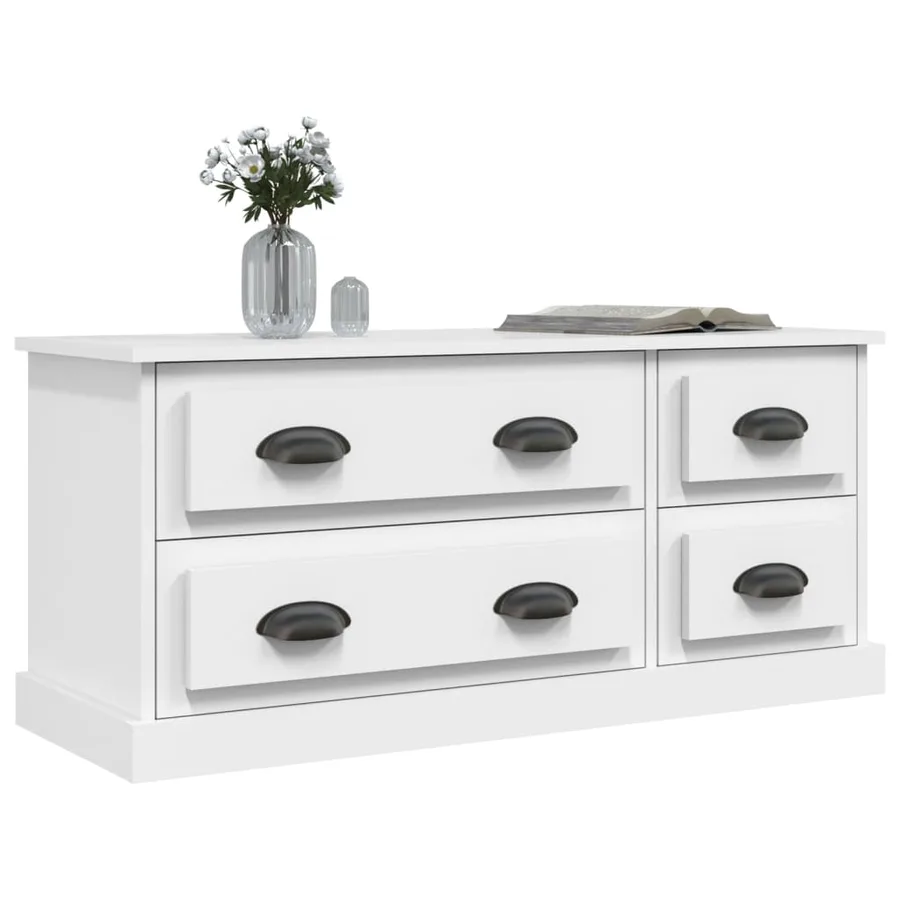 Meuble TV blanc 100x35,5x45 cm bois d'ingénierie - 4