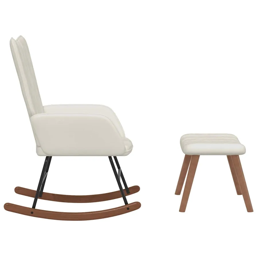 Chaise à bascule avec repose-pied Blanc crème Velours - 4