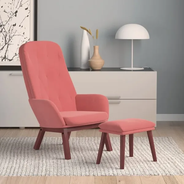 Chaise de relaxation avec repose-pied Rose Velours
