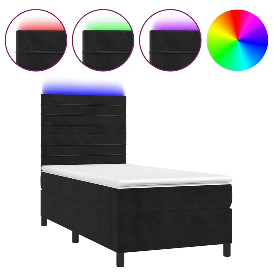 Sommier à lattes de lit avec matelas LED Noir 100x200cm Velours - 2