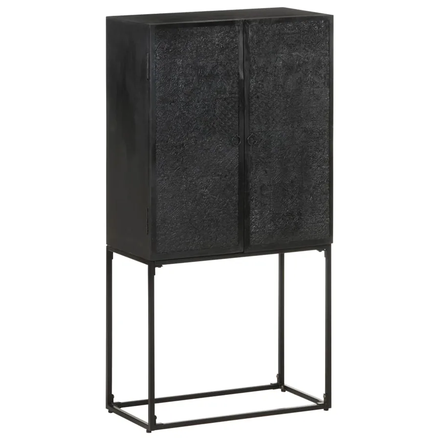 Buffet Noir 60x30x120 cm Bois massif d'acacia et de manguier - 11