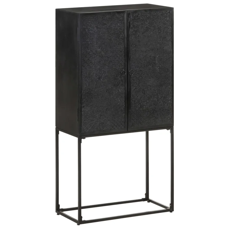 Buffet Noir 60x30x120 cm Bois massif d'acacia et de manguier - 12