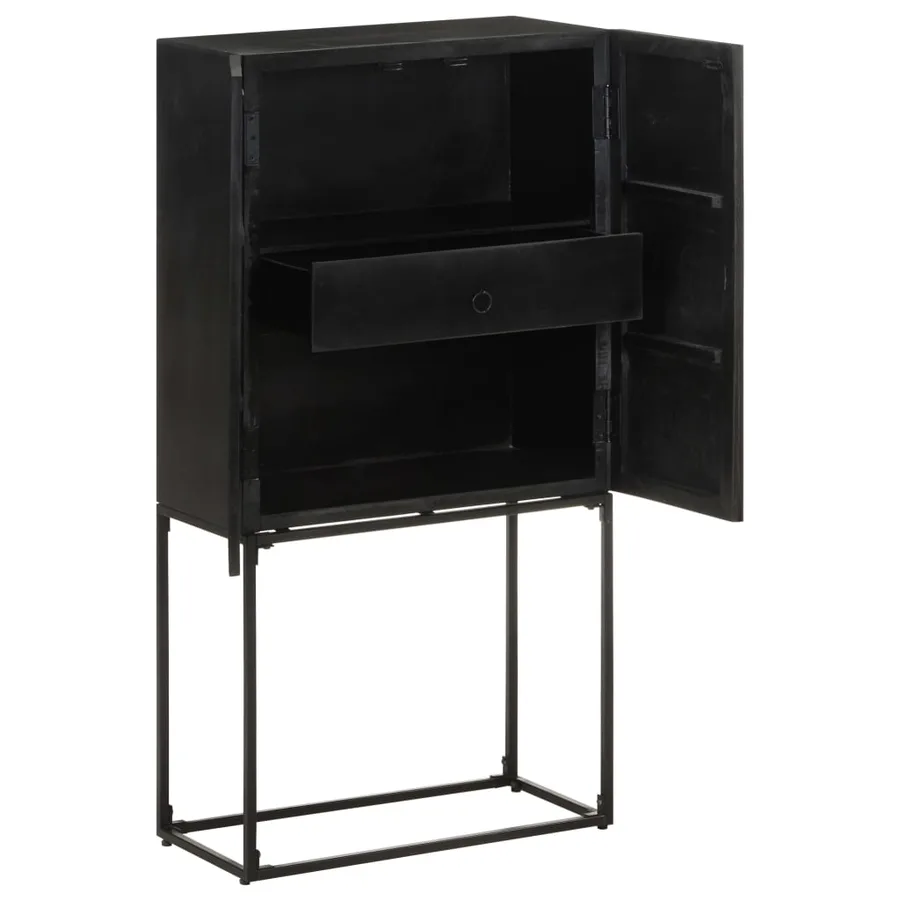 Buffet Noir 60x30x120 cm Bois massif d'acacia et de manguier - 2