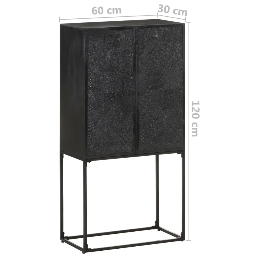 Buffet Noir 60x30x120 cm Bois massif d'acacia et de manguier - 8