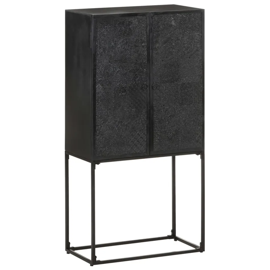 Buffet Noir 60x30x120 cm Bois massif d'acacia et de manguier - 9