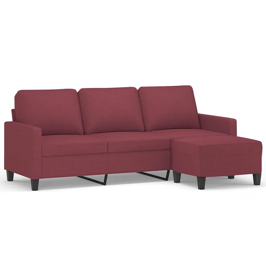 Canapé à 3 places avec repose-pieds Rouge bordeaux 180 cm Tissu - 2