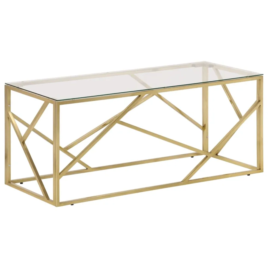 Table basse doré acier inoxydable et verre trempé - 2