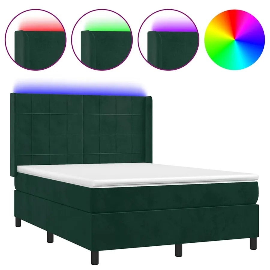 Sommier à lattes de lit matelas et LED Vert foncé 140x200 cm - 2