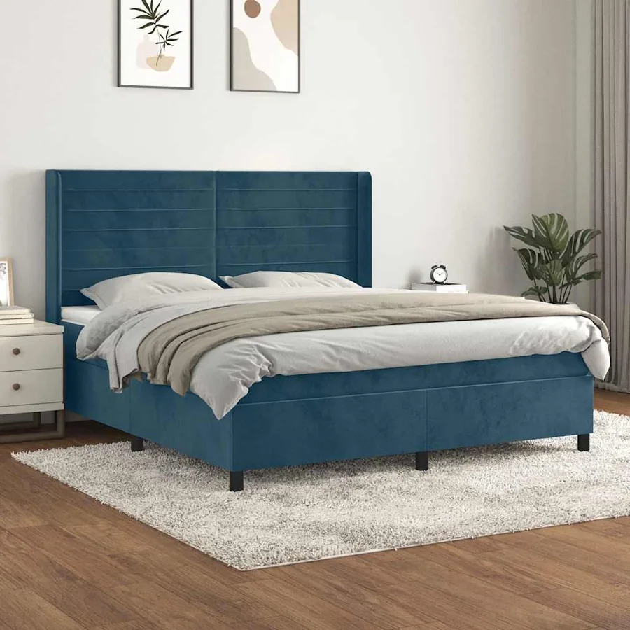 Sommier à lattes de lit et matelas Bleu foncé 160x200cm Velours