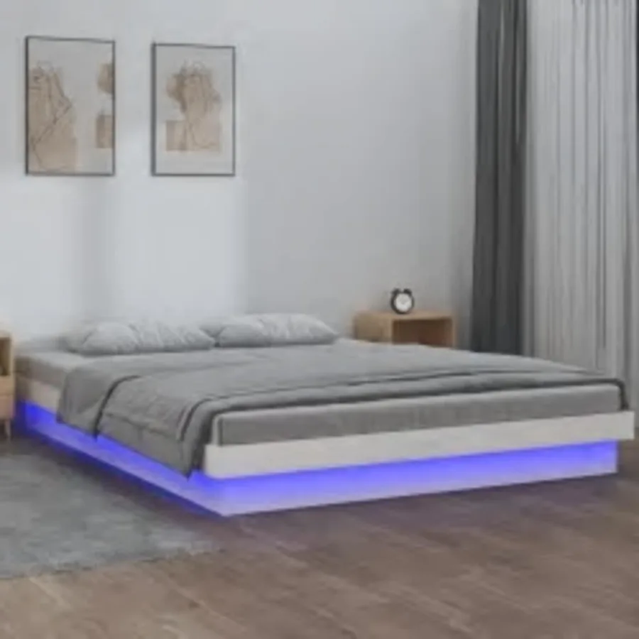 Cadre de lit à LED sans matelas blanc 160x200 cm bois massif