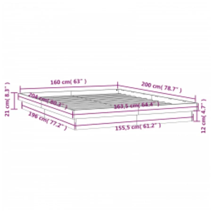Cadre de lit à LED sans matelas blanc 160x200 cm bois massif - 15