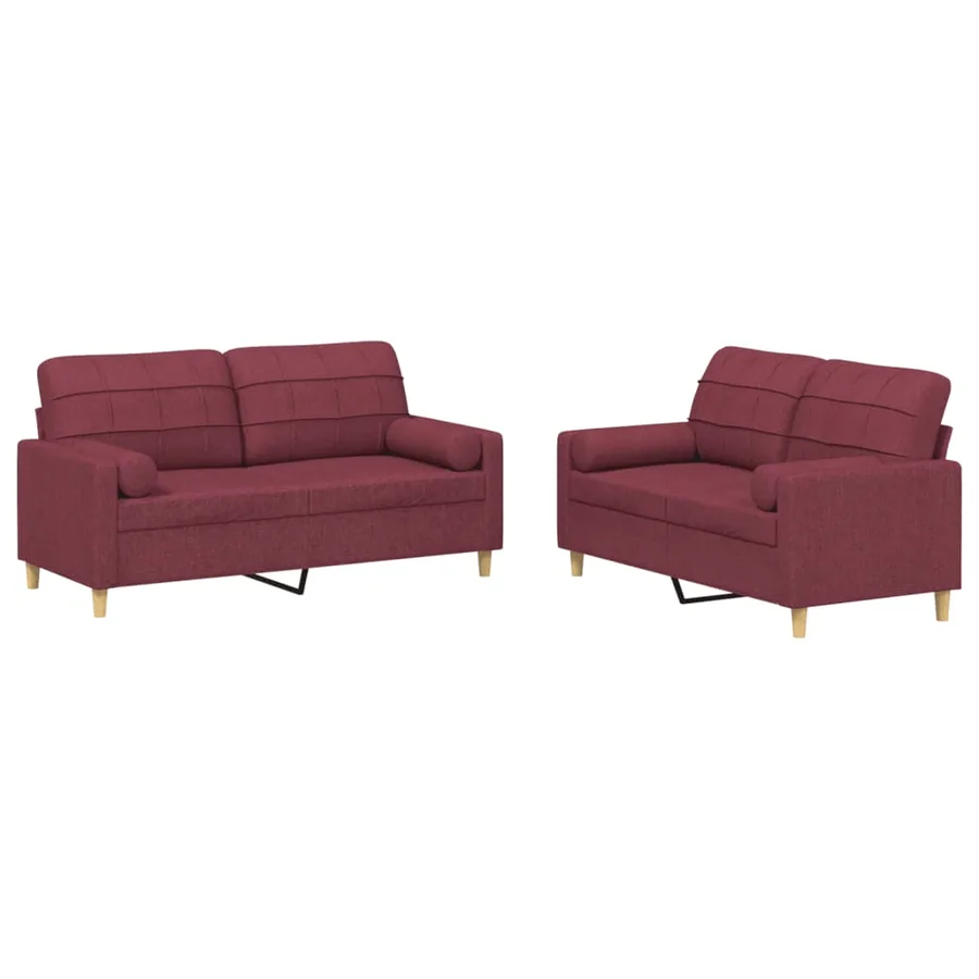 Ensemble de canapés 2 pcs avec coussins rouge bordeaux tissu - 2