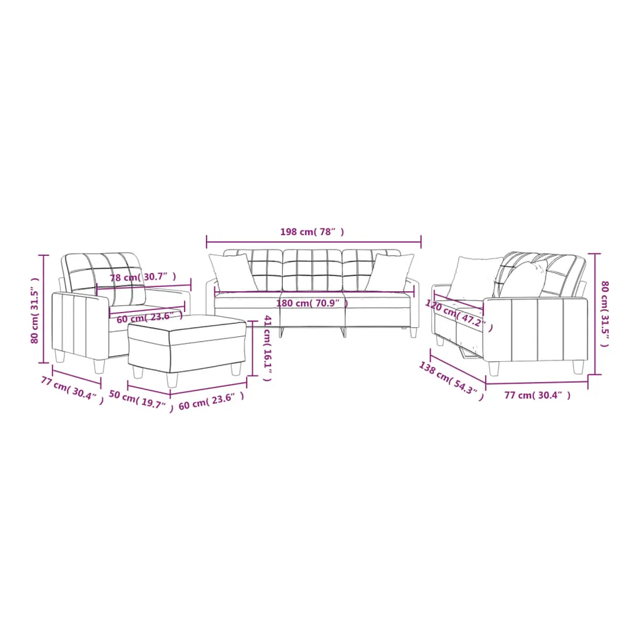 Ensemble de canapés 4 pcs avec coussins noir similicuir - 12