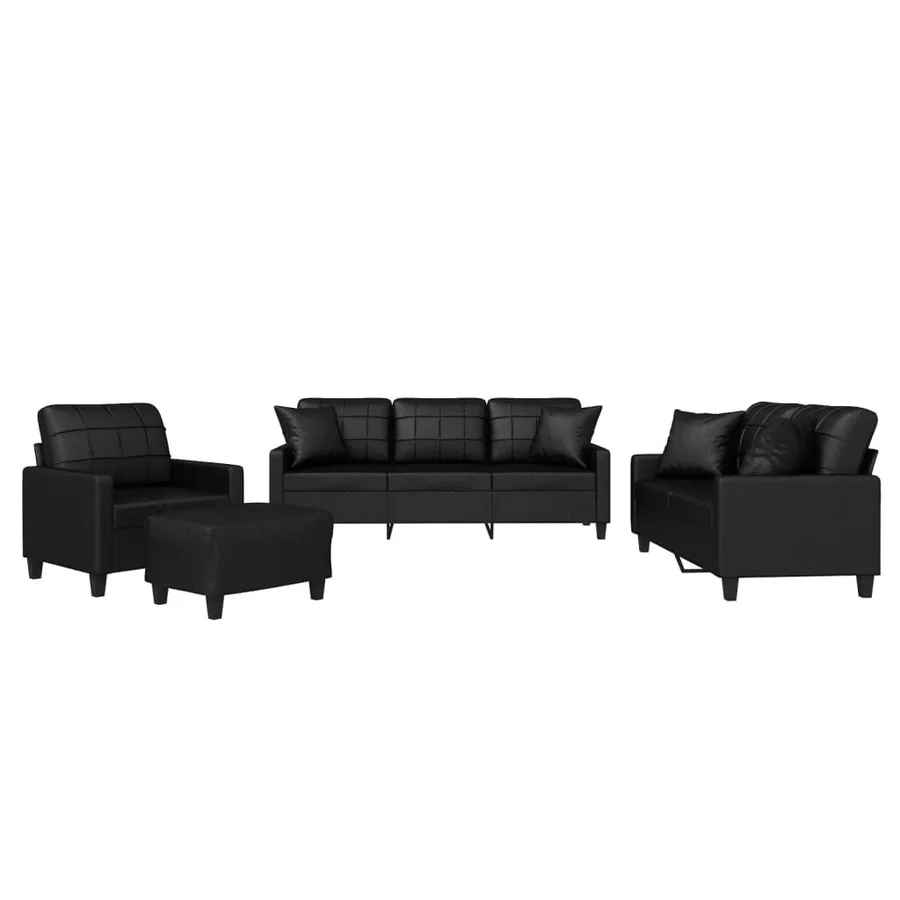 Ensemble de canapés 4 pcs avec coussins noir similicuir - 2