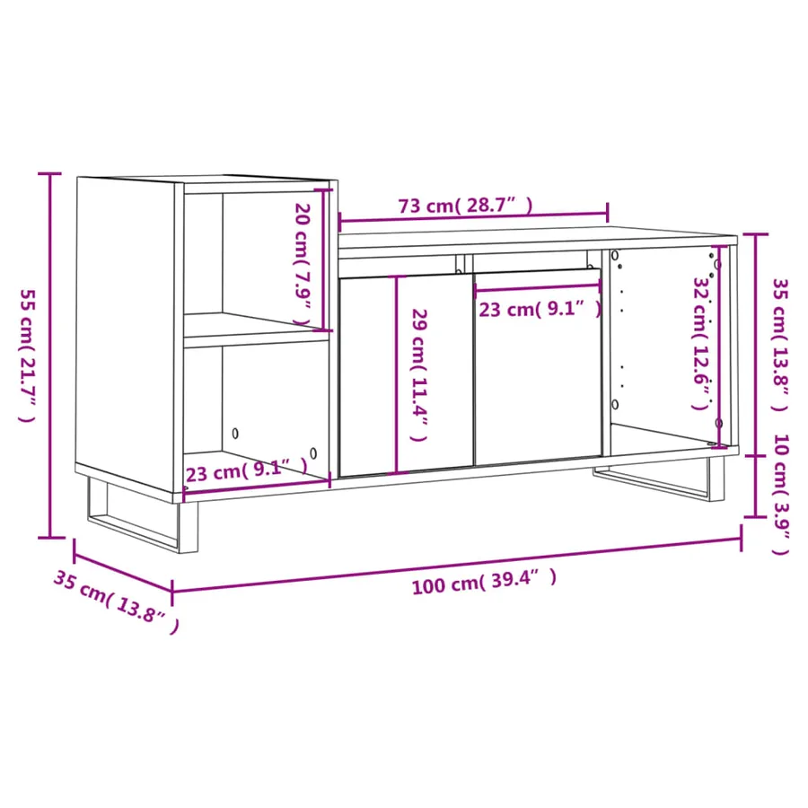 Meuble TV Blanc 100x35x55 cm Bois d'ingénierie - 12