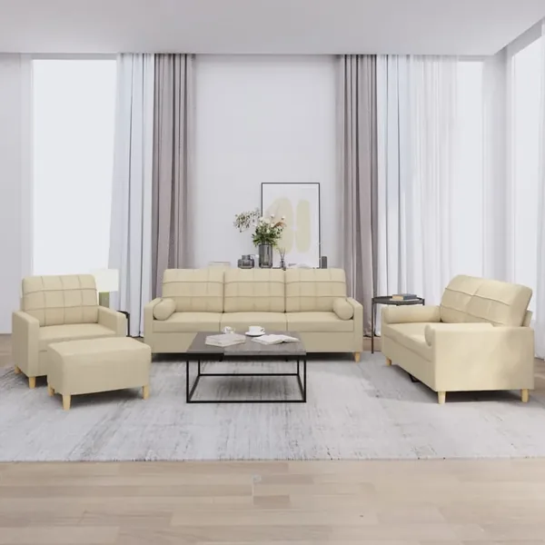 Ensemble de canapés 4 pcs avec coussins crème tissu
