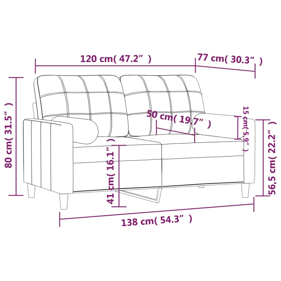 Canapé 2 places avec oreillers gris clair 120 cm tissu - 8