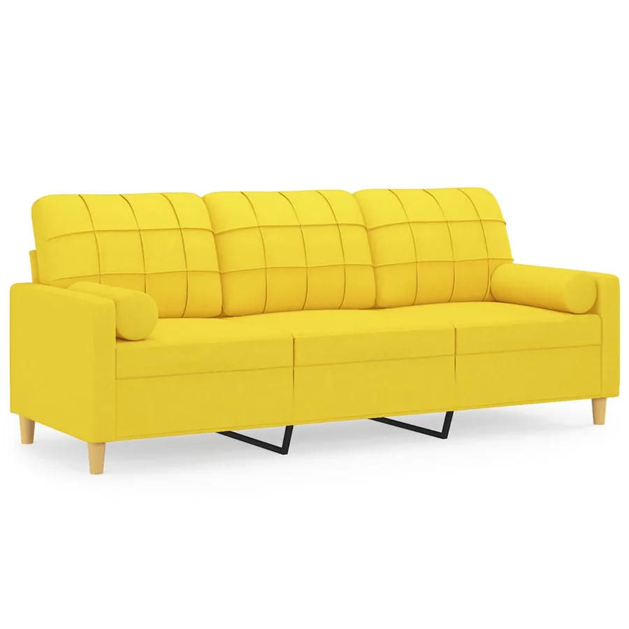 Canapé 3 places avec oreillers jaune clair 180 cm tissu - 2