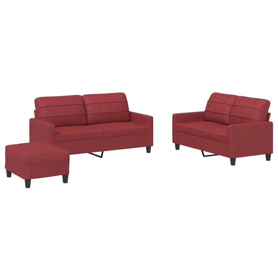 Ensemble de canapés 3 pcs et coussins Rouge bordeaux Similicuir - 2