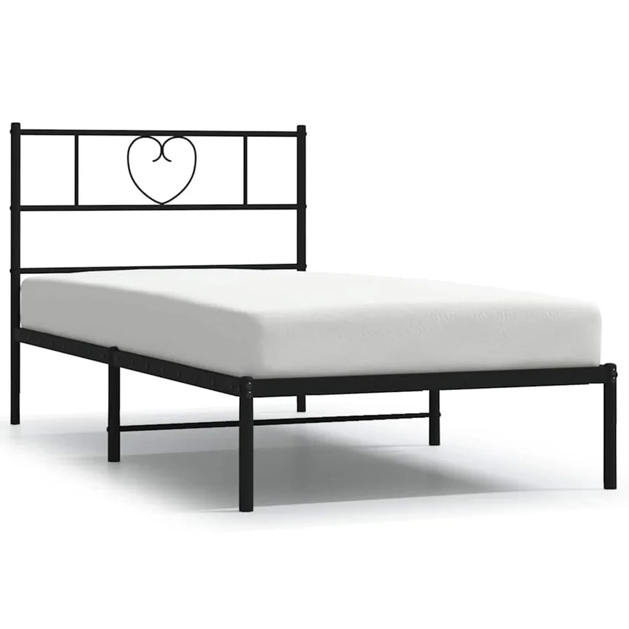 Cadre de lit métal sans matelas avec tête de lit noir 100x190cm - 2