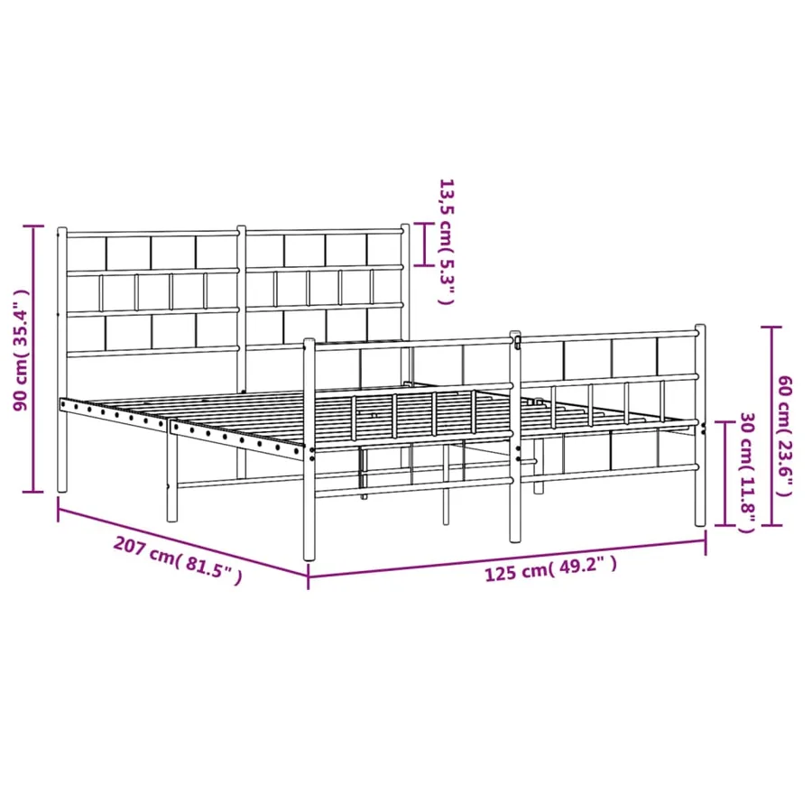Cadre de lit métal sans matelas avec pied de lit noir 120x200cm - 9