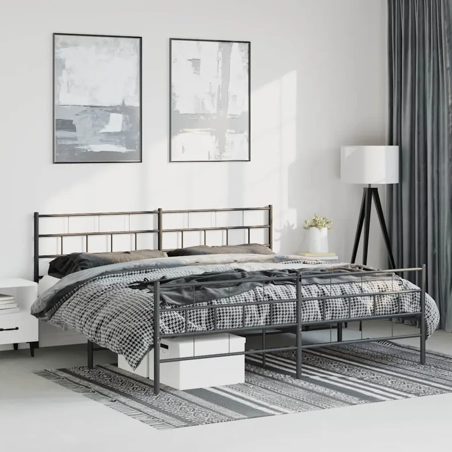 Cadre de lit métal sans matelas avec pied de lit noir 183x213cm