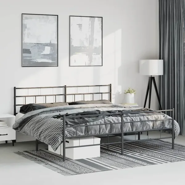 Cadre de lit métal sans matelas avec pied de lit noir 183x213cm