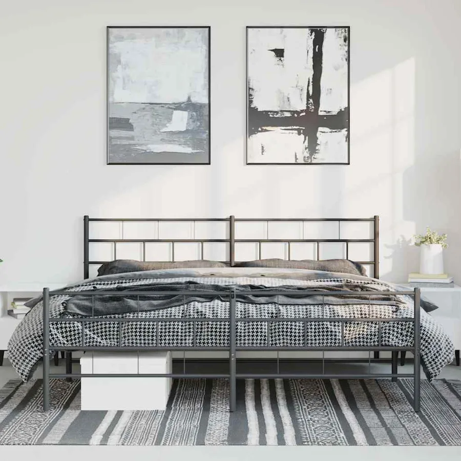 Cadre de lit métal sans matelas avec pied de lit noir 183x213cm - 4
