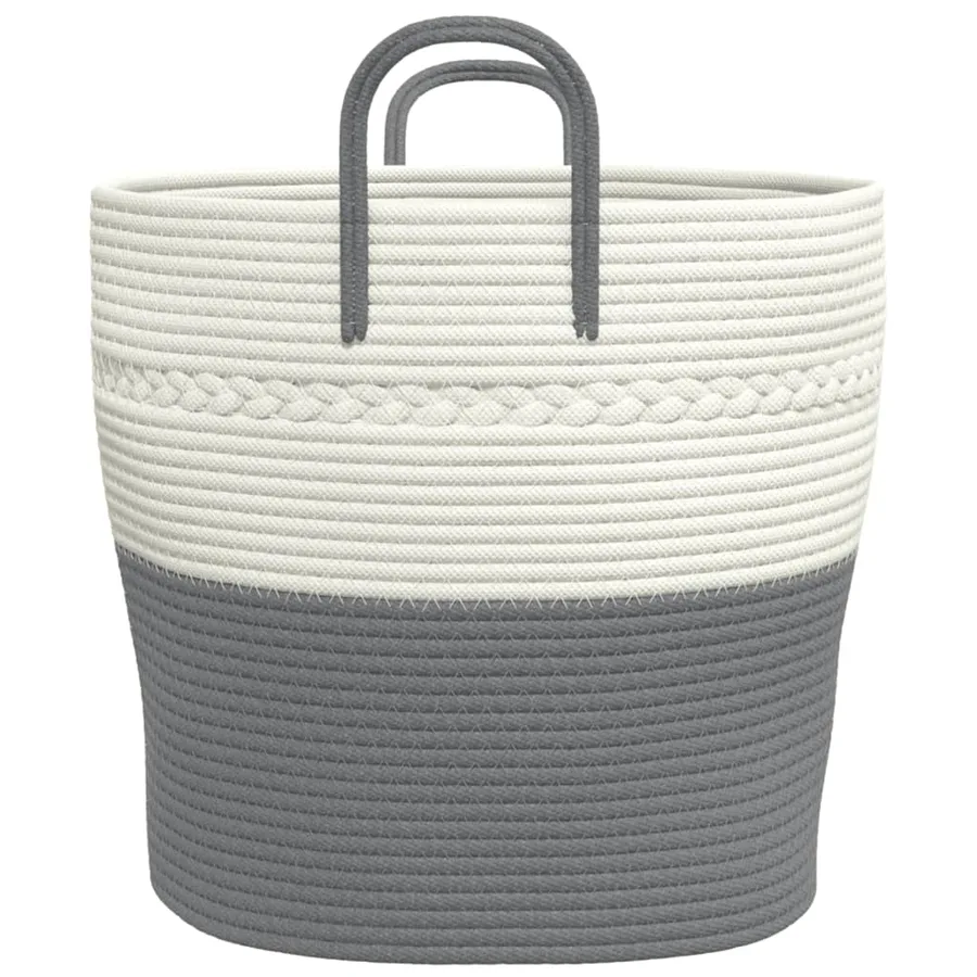 Panier de rangement gris et blanc Ø43x38 cm coton - 5
