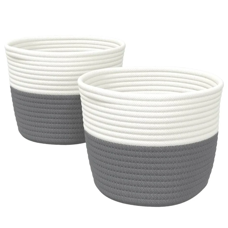 Paniers de rangement 2 pcs gris et blanc Ø24x18 cm coton - 2