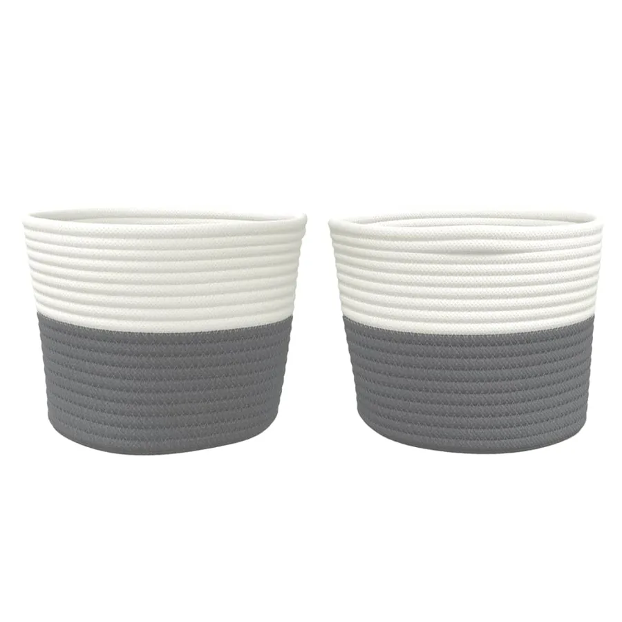 Paniers de rangement 2 pcs gris et blanc Ø24x18 cm coton - 4