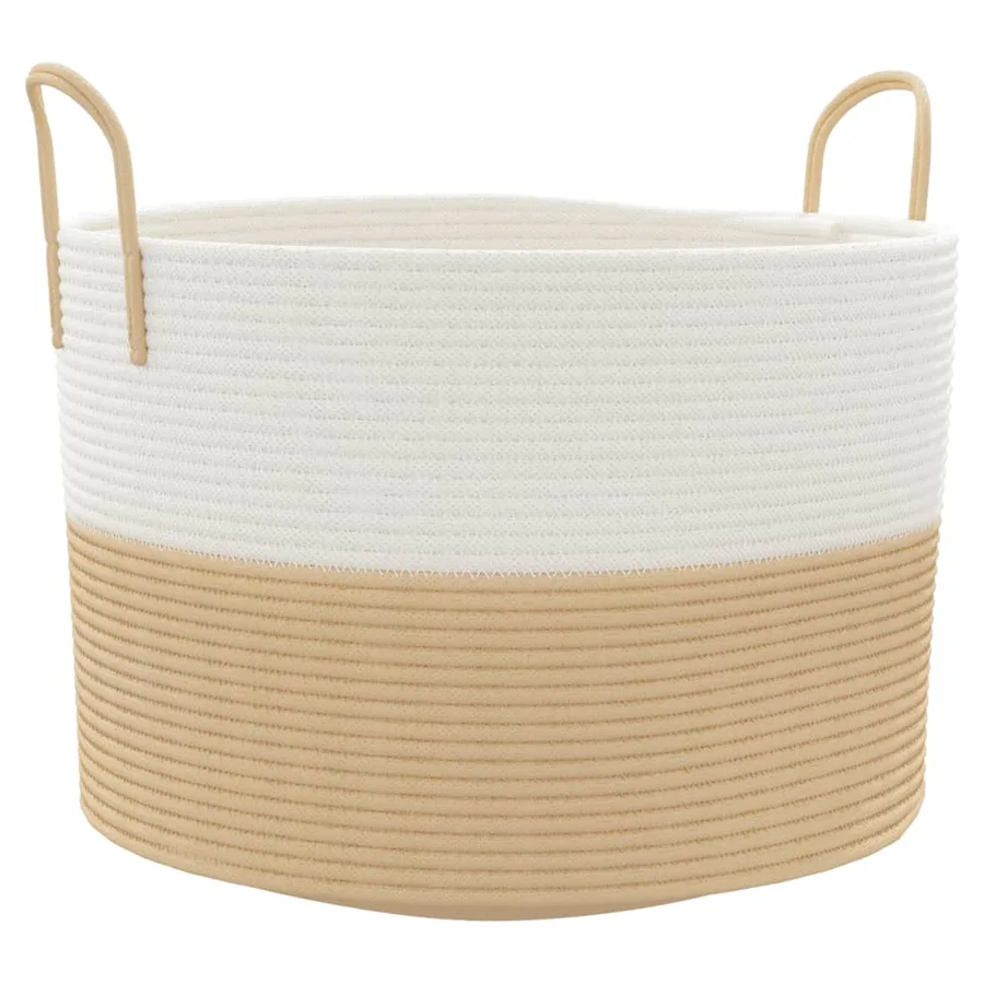 Panier de rangement beige et blanc Ø51x33 cm coton - 2