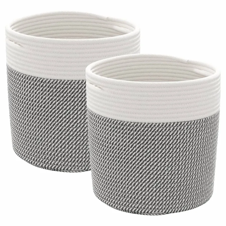 Paniers de rangement 2 pcs gris et blanc Ø28x28 cm coton - 2