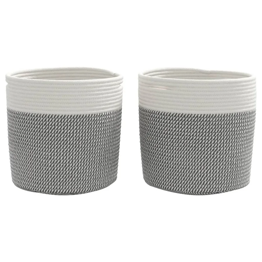 Paniers de rangement 2 pcs gris et blanc Ø28x28 cm coton - 4