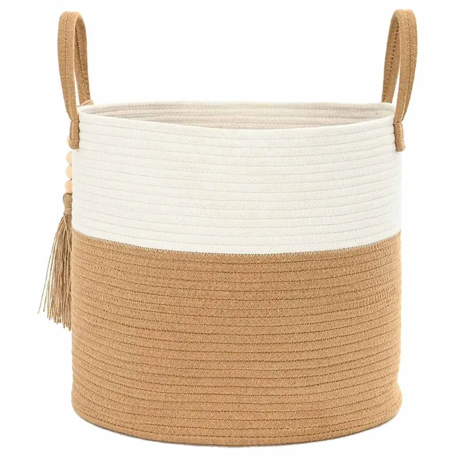 Panier de rangement marron et blanc Ø40x35 cm coton - 4