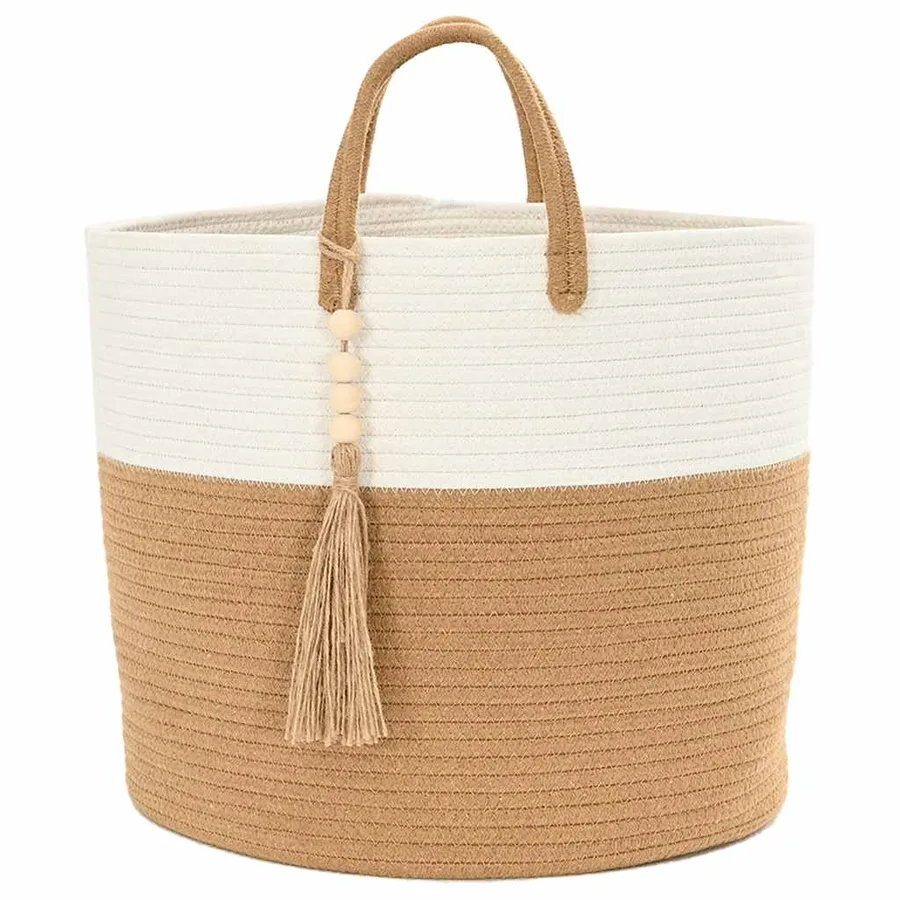 Panier de rangement marron et blanc Ø40x35 cm coton - 5