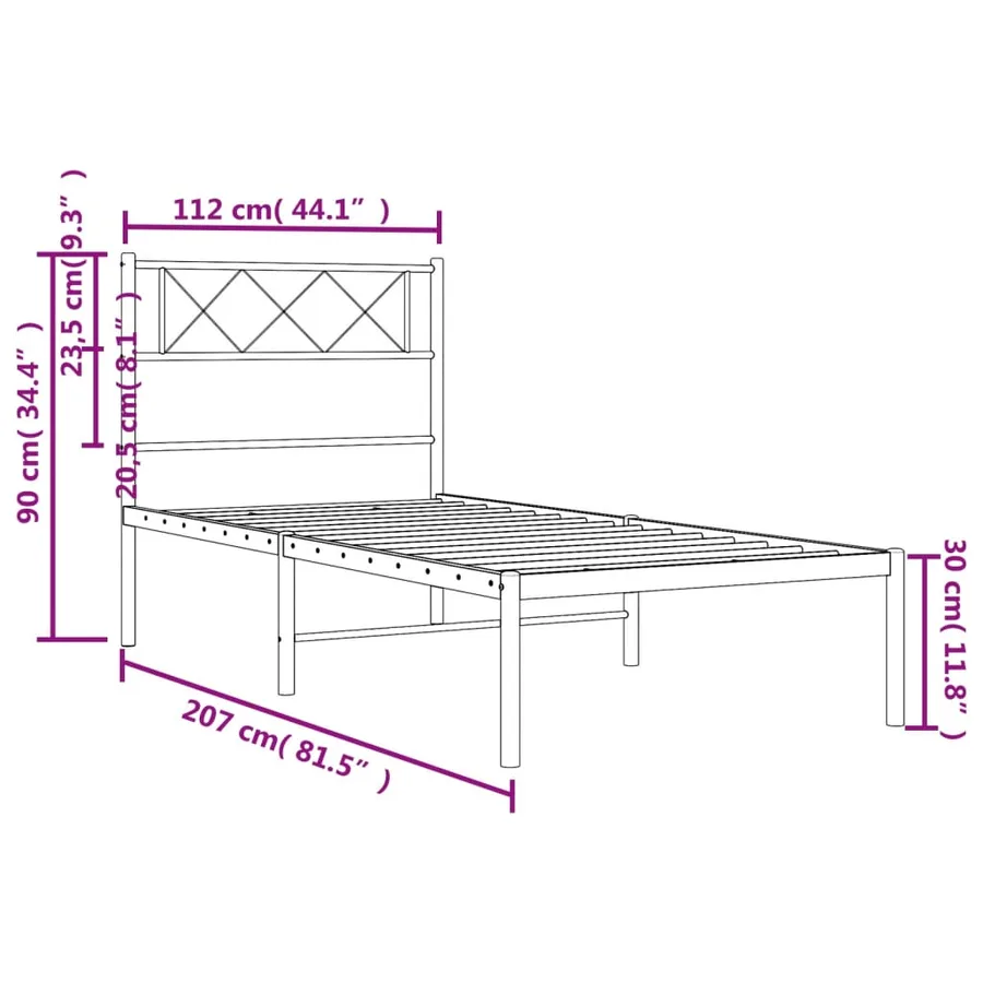 Cadre de lit métal sans matelas et tête de lit blanc 107x203 cm - 9