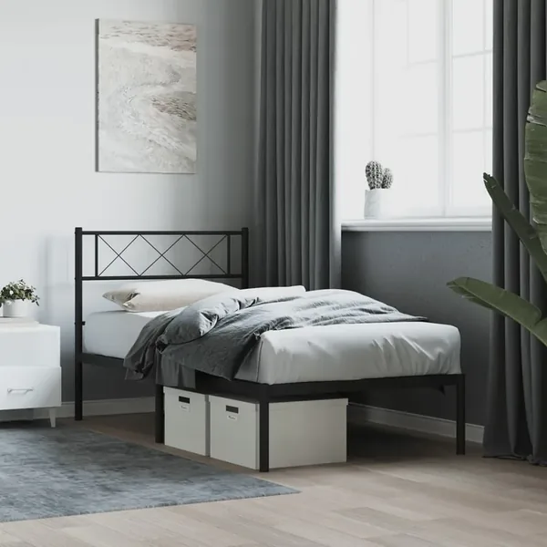Cadre de lit métal sans matelas avec tête de lit noir 107x203cm