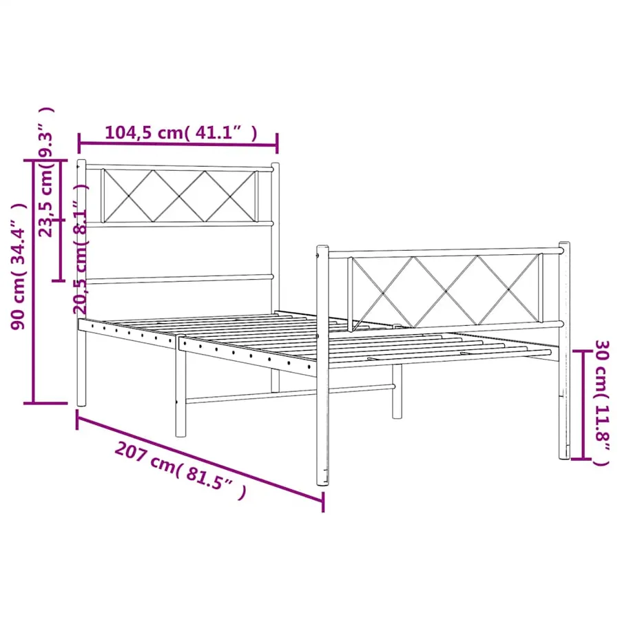Cadre de lit métal sans matelas et pied de lit noir 100x200 cm - 10