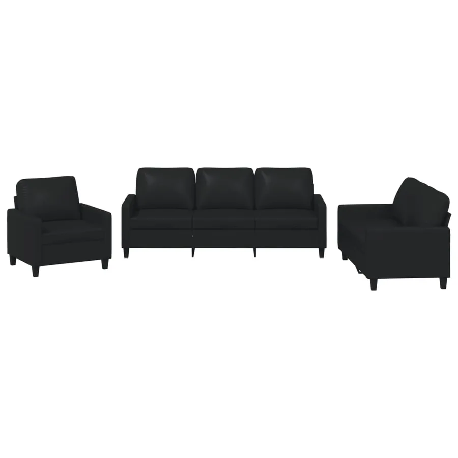Ensemble de canapés 3 pcs avec coussins Noir Similicuir - 2