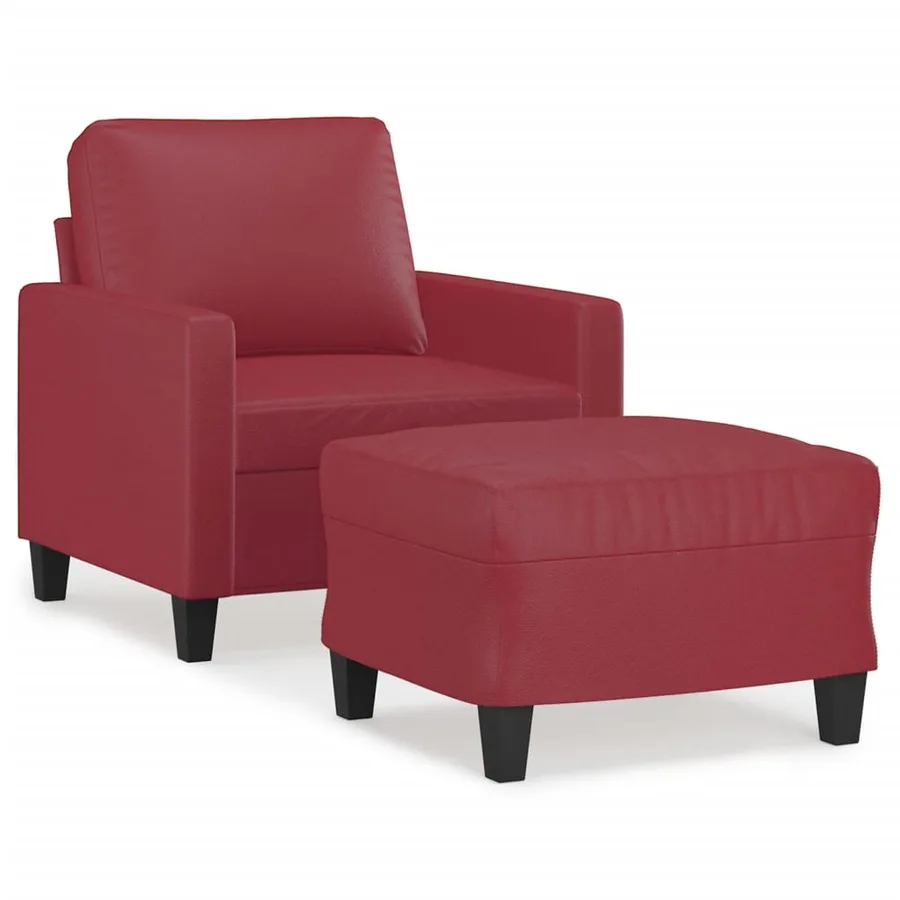 Fauteuil avec repose-pied Rouge bordeaux 60 cm Similicuir - 2