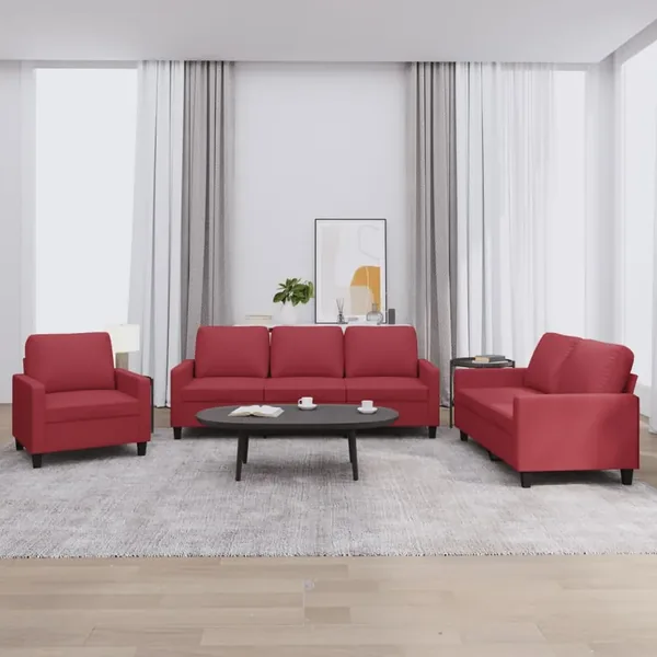 Ensemble de canapés 3 pcs et coussins Rouge bordeaux Similicuir