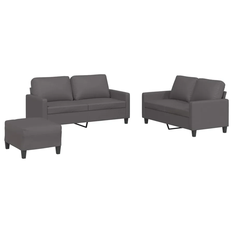 Ensemble de canapés 3 pcs avec coussins Gris Similicuir - 2
