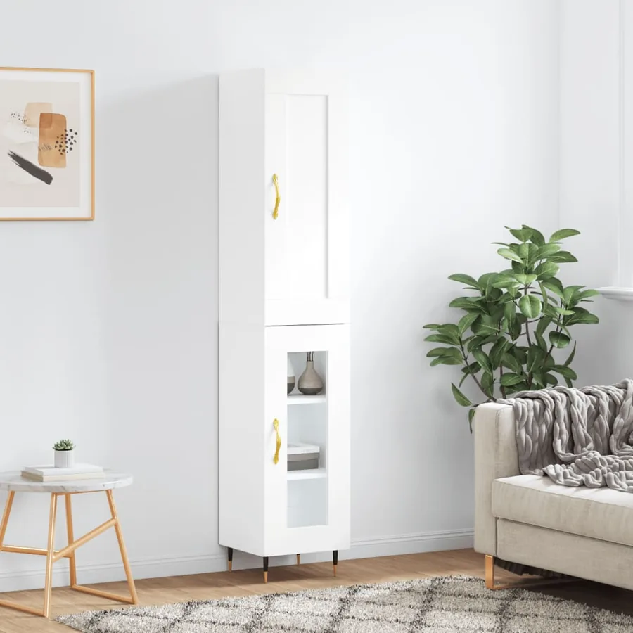 Buffet haut Blanc 34,5x34x180 cm Bois d'ingénierie