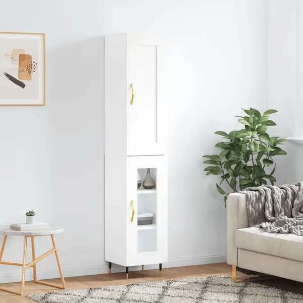 Buffet haut Blanc 34,5x34x180 cm Bois d'ingénierie