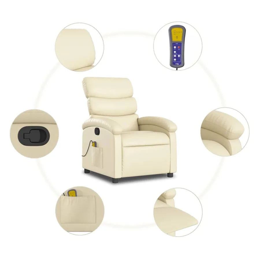 Fauteuil inclinable de massage Crème Similicuir - 9
