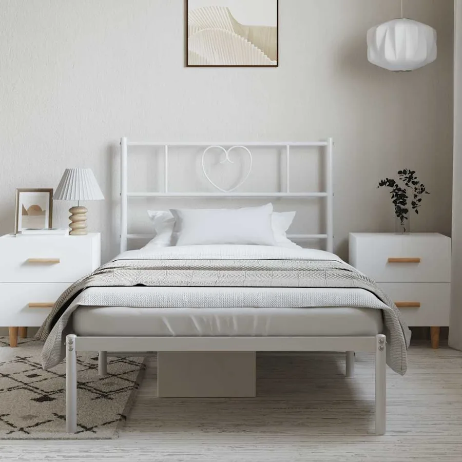 Cadre de lit métal sans matelas et tête de lit blanc 100x190 cm - 4