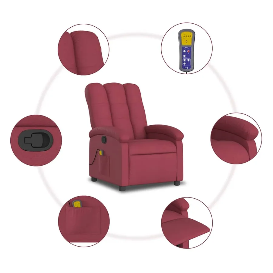 Fauteuil de massage inclinable rouge bordeaux tissu - 8