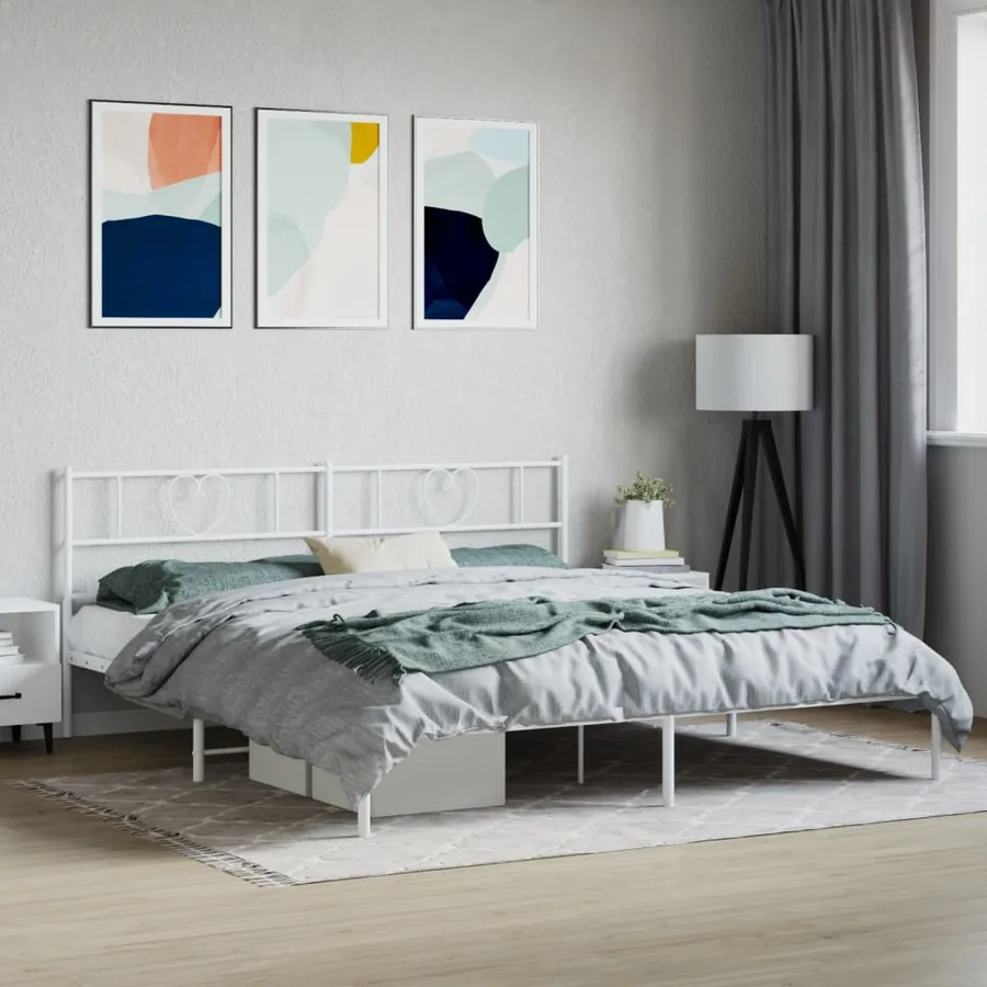 Cadre de lit métal sans matelas et tête de lit blanc 200x200 cm