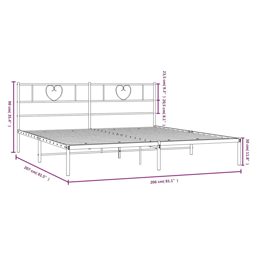 Cadre de lit métal sans matelas et tête de lit blanc 200x200 cm - 9